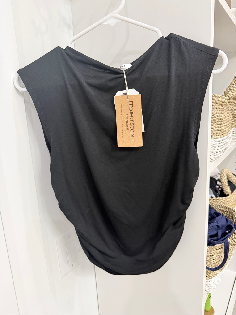 Project Social T Black Sleeveless Draped-Back Tank Top